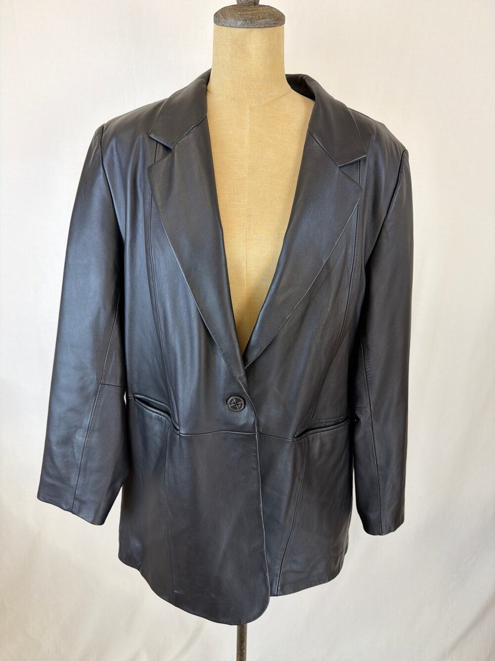 Denim & Co Black Leather Jacket Blazer  XLarge #0567